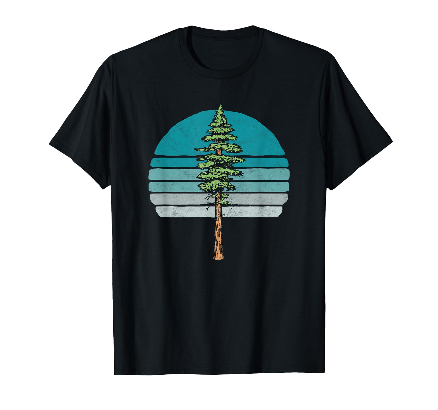 Redwood Tree & Retro Blue Sunset 80s Outdoor Graphic T-Shirt