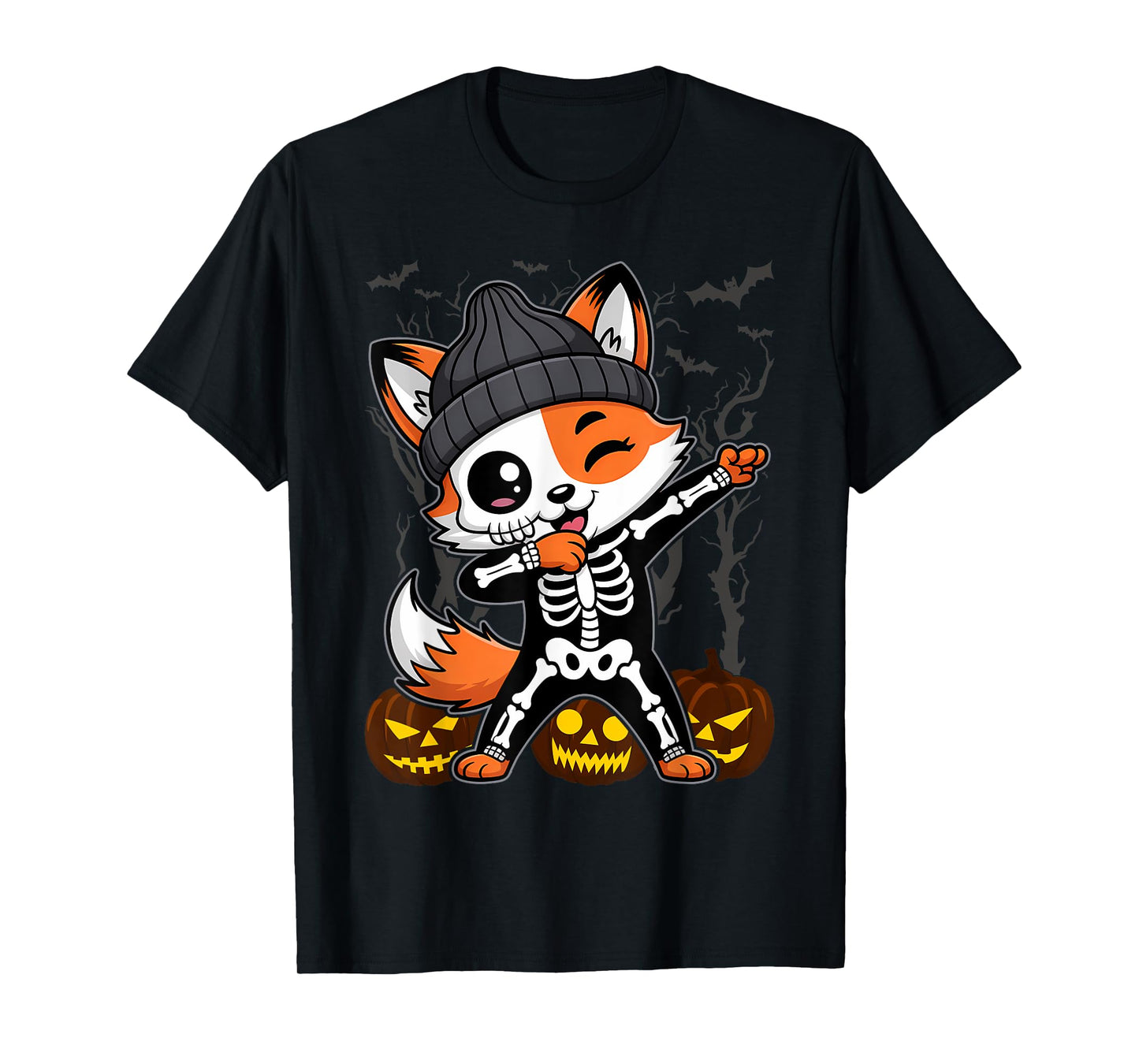 Halloween Skeleton Kids Women Men Fox T-Shirt