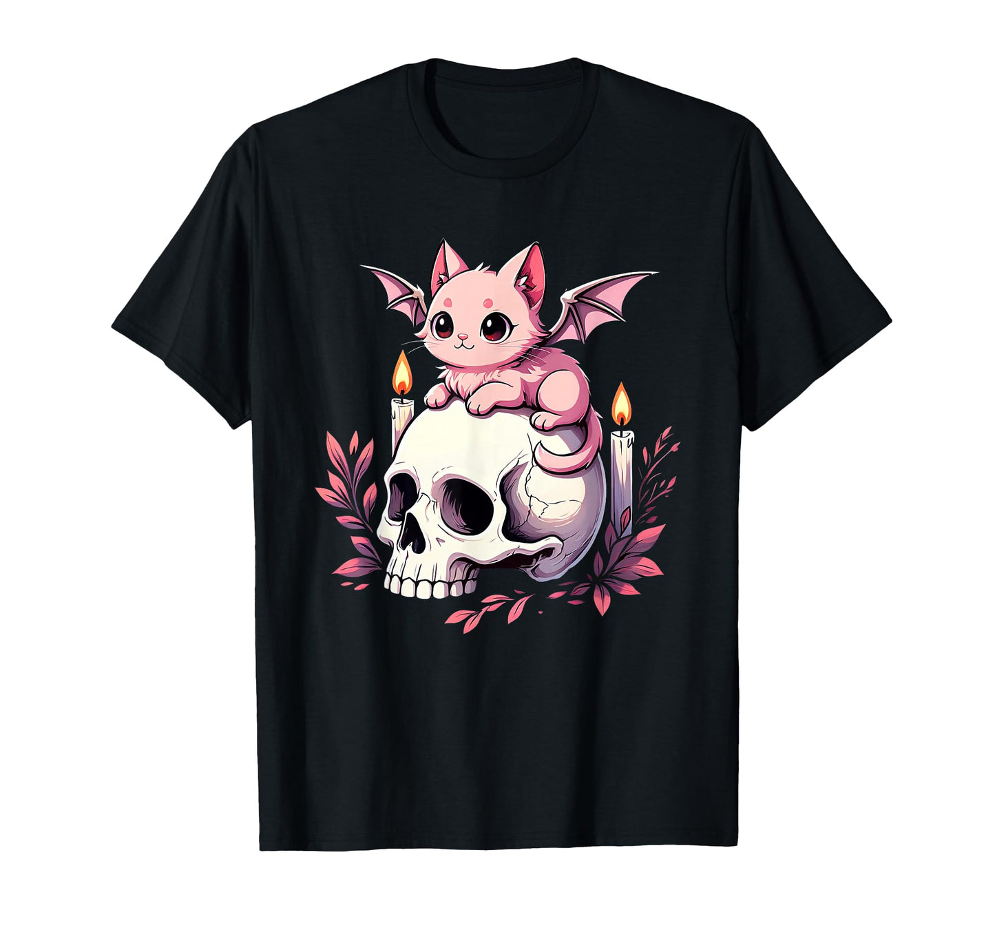 Cute Kawaii Pastel Goth Cat Bat Skeleton Spooky Men Women T-Shirt