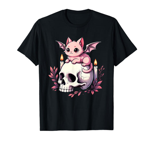 Cute Kawaii Pastel Goth Cat Bat Skeleton Spooky Men Women T-Shirt