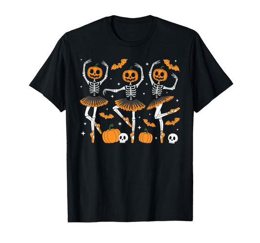 Ballet Pumpkin Skeleton Scary Halloween Men Women Boys Girl T-Shirt