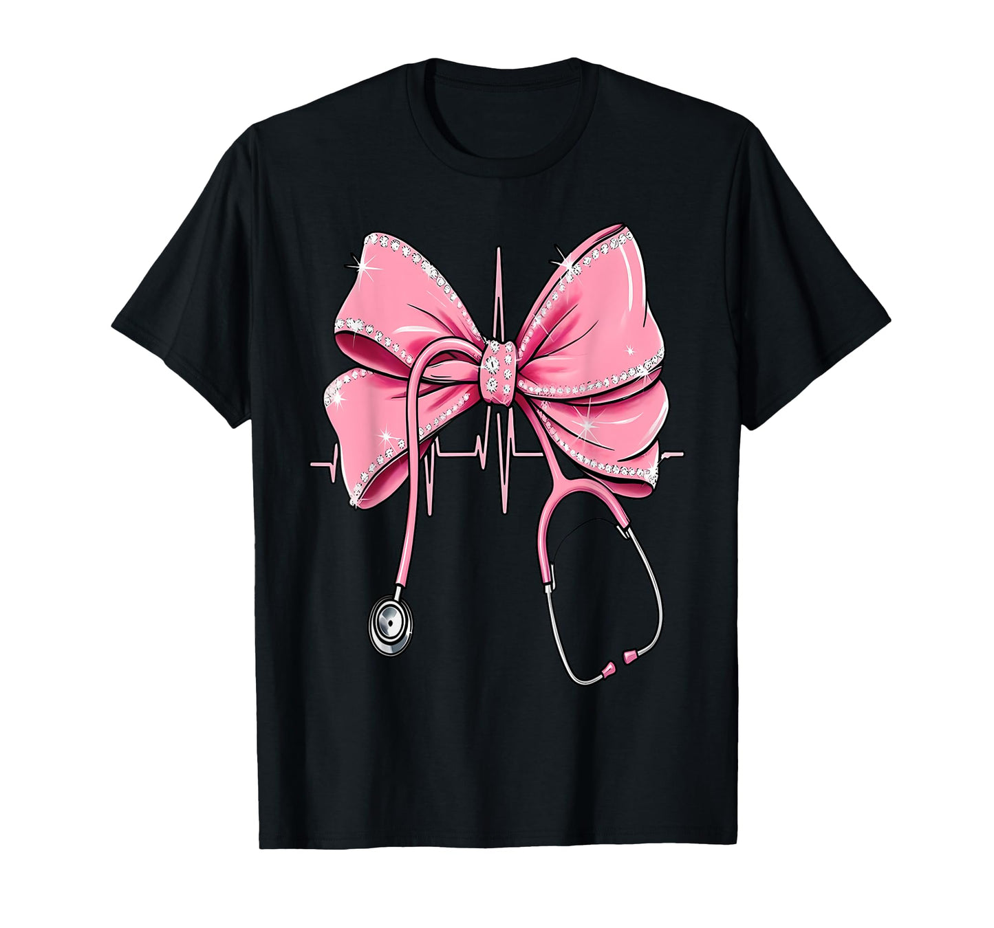 RN Nurse Stethoscope Coquette Bow Heartbeat EKG Nursing T-Shirt