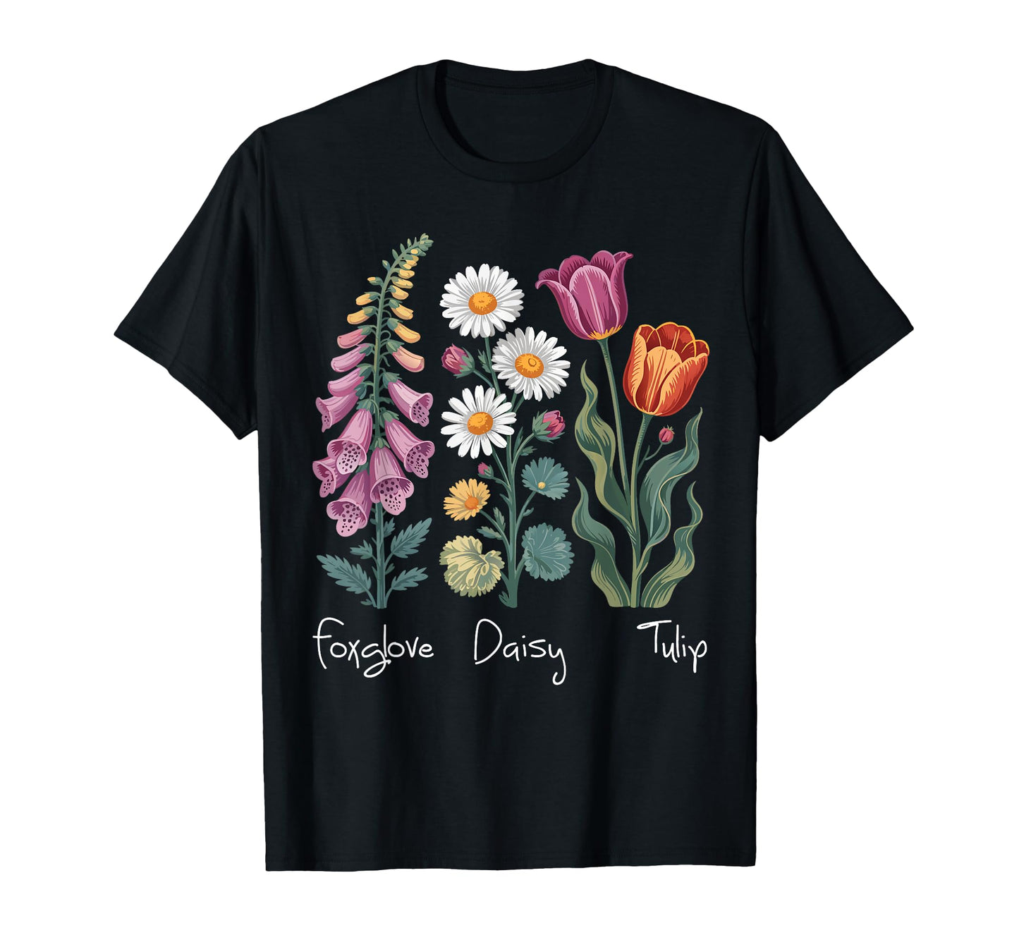 Foxglove Daisy Tulip women Wildflower Garden Harmony Design T-Shirt