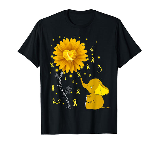 Yellow Ribbon Daisy Flower Elephant Sarcoma Cancer Awareness T-Shirt