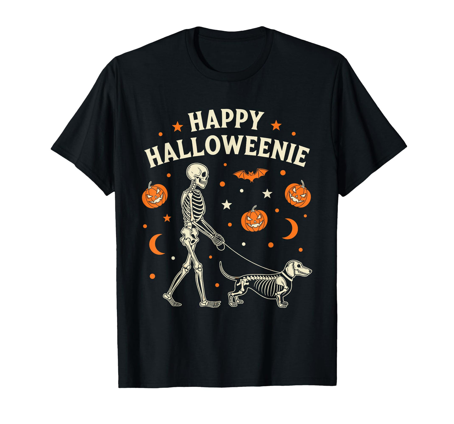 Happy Halloweenie Funny Halloween Skeleton Dachshund Dog T-Shirt