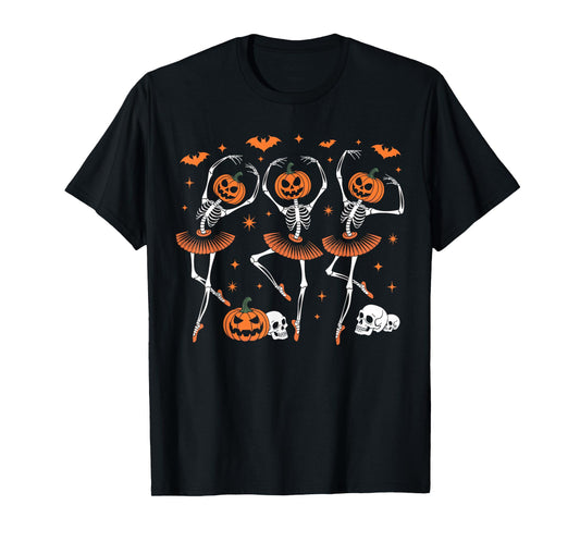 Dancing Skeleton Ballet Pumpkin Scary Halloween T-Shirt