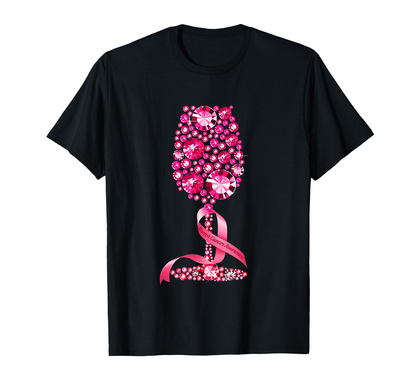 Pink Ribbon Wine Glass Breast Cancer Awareness Wine Lovers T-Shirt