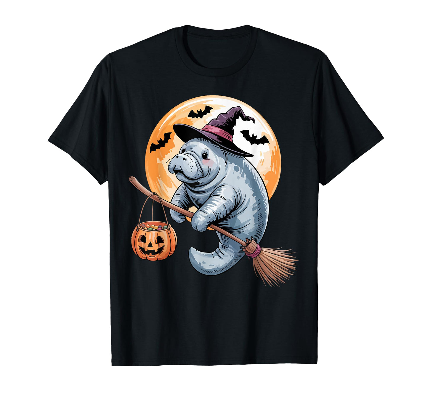 Manatee Witch Hat Pumpkin Halloween Costume Men Women Kids T-Shirt