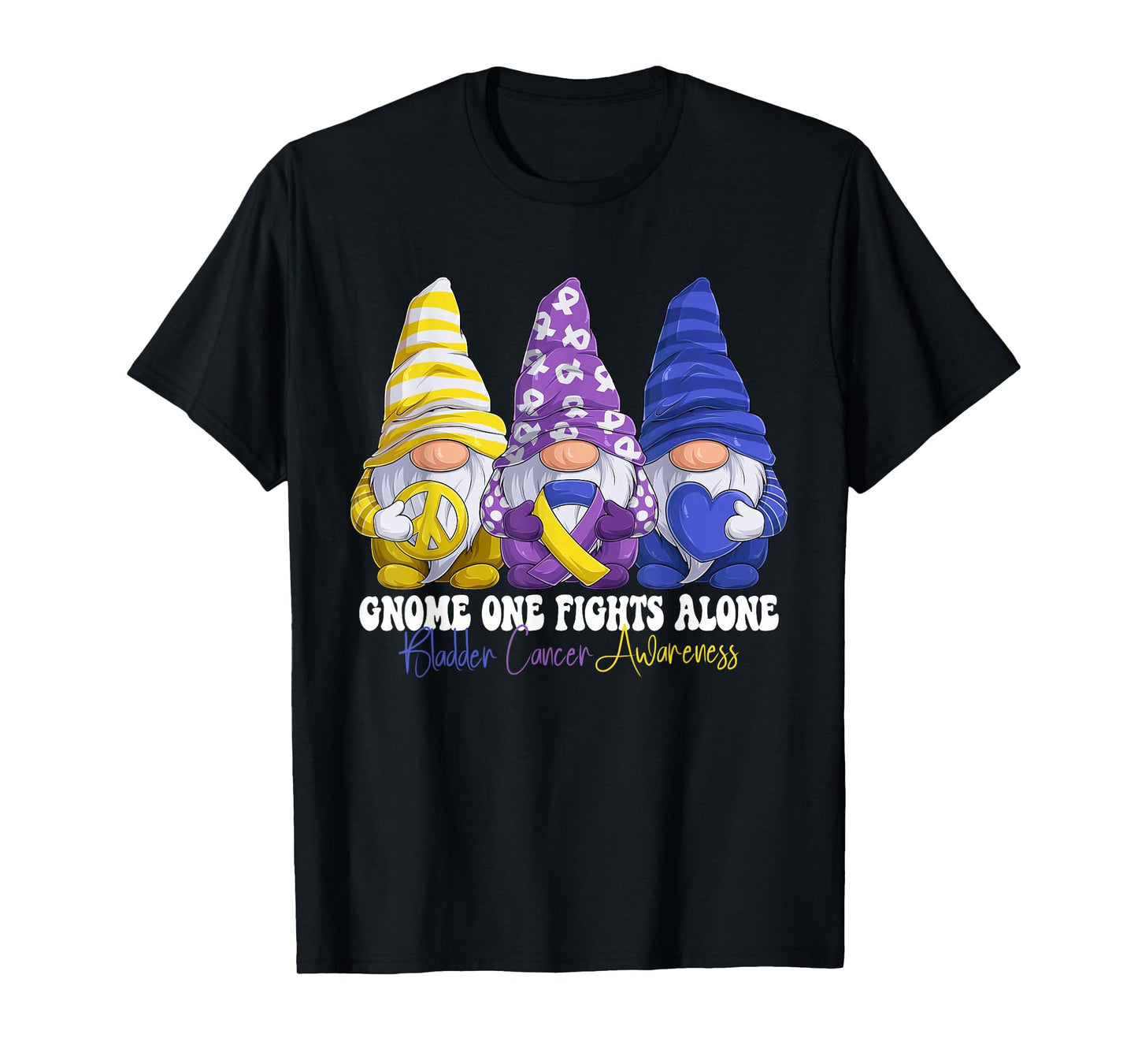 Funny Gnomies Bladder Cancer Awareness Month Purple Ribbon T-Shirt