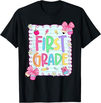 Back To School First Grade Coquette Pencil Bow Teacher Girl T-Shirt
