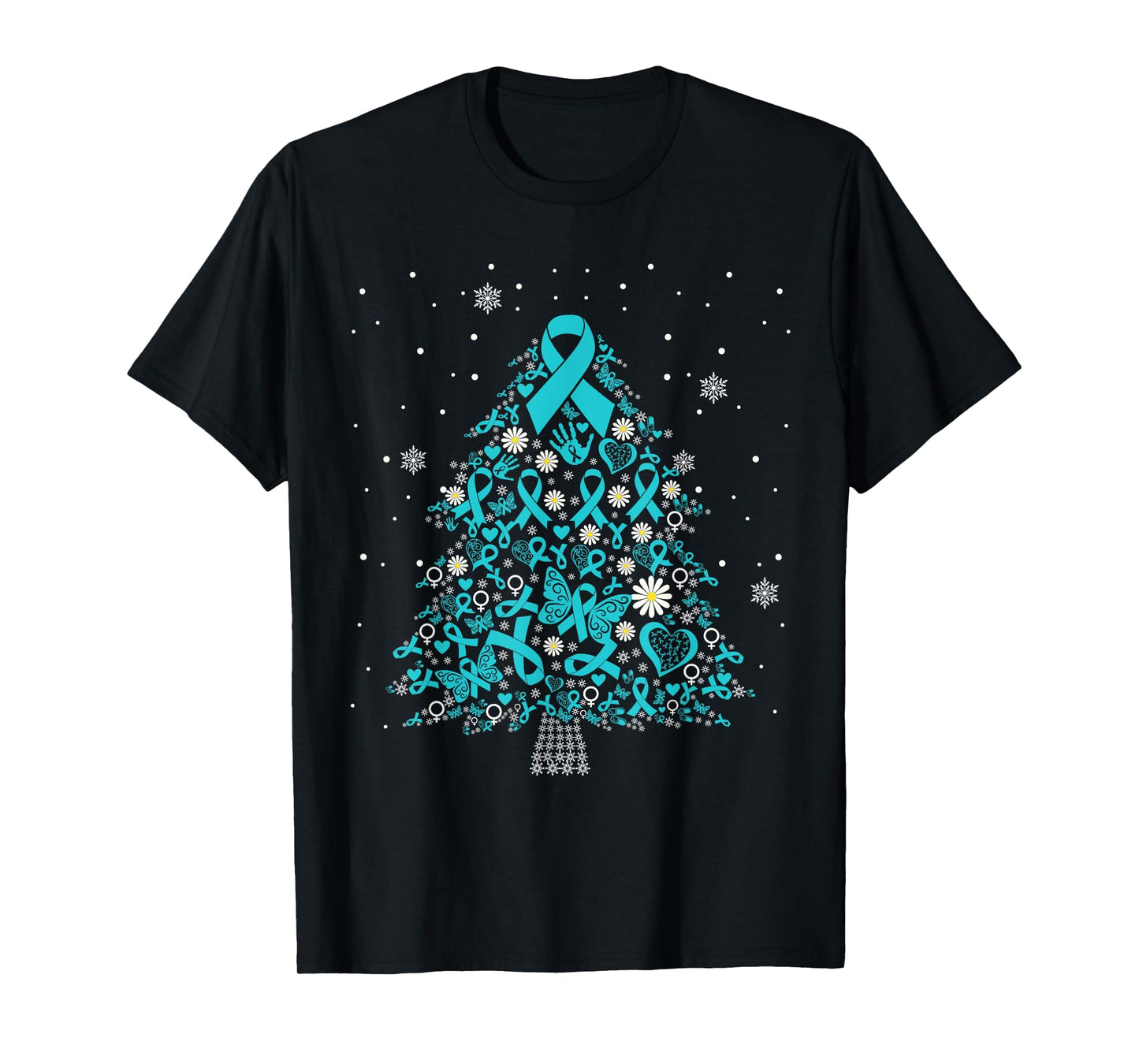 ovarian cancer awareness Christmas tree teal ribbon T-Shirt