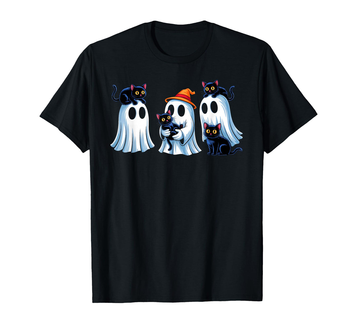 Black Cat Ghost Halloween Costume Men Women Boys Girls Kids T-Shirt