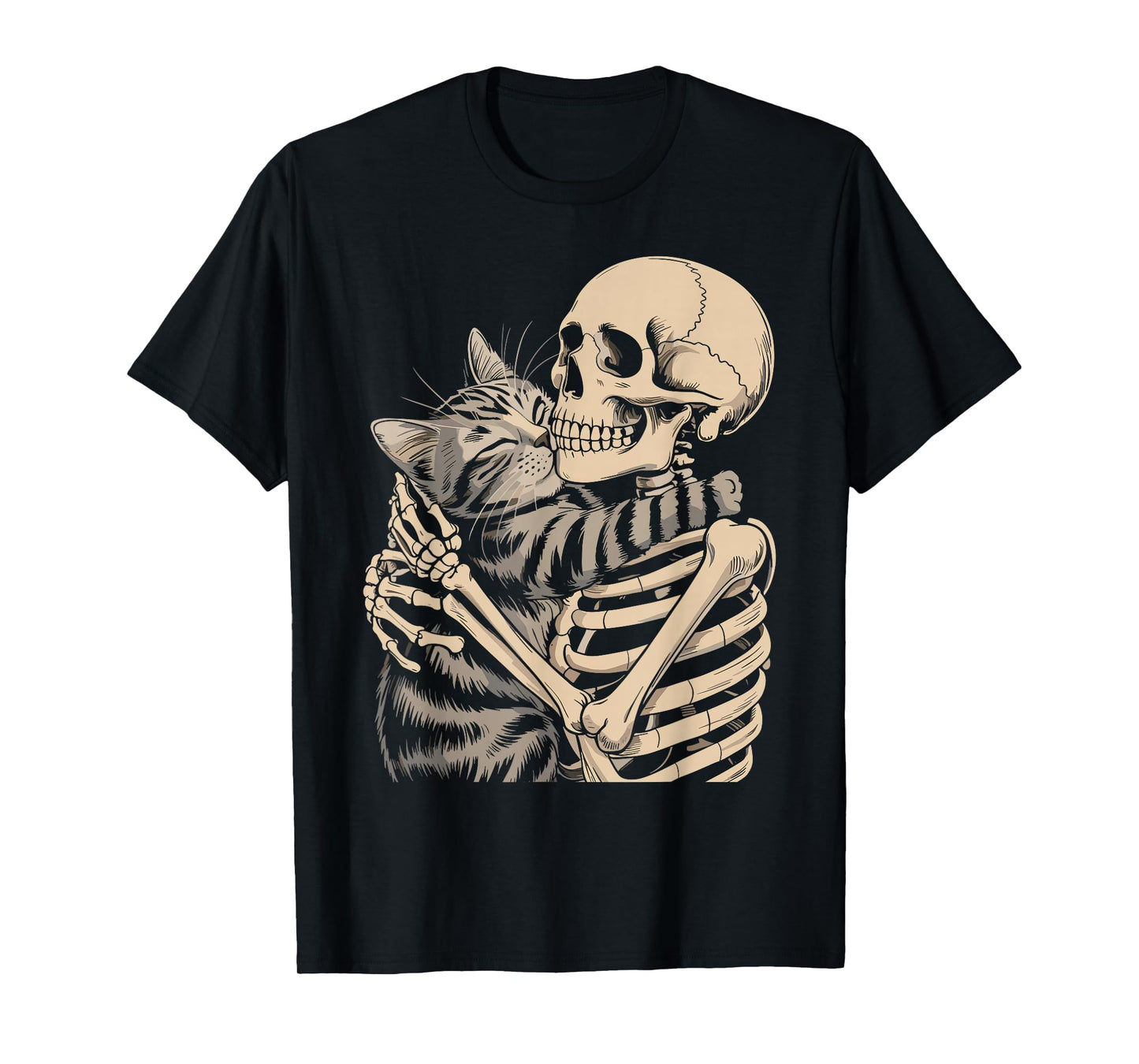 Skeleton Hugging Cat Halloween Cat Lover Cat Mom Dad T-Shirt