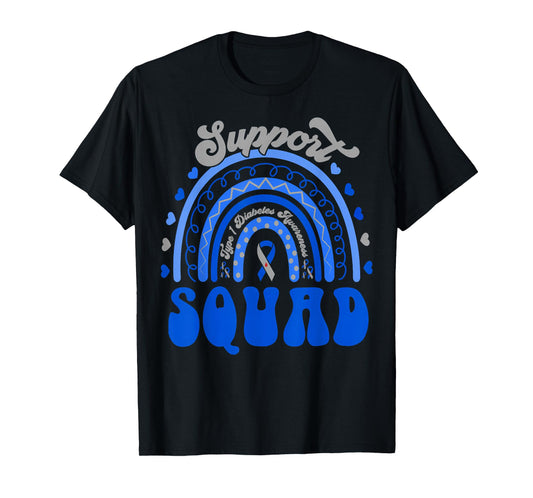 Support Squad Type 1 Diabetes Awareness Blue Rainbow Outfit T-Shirt