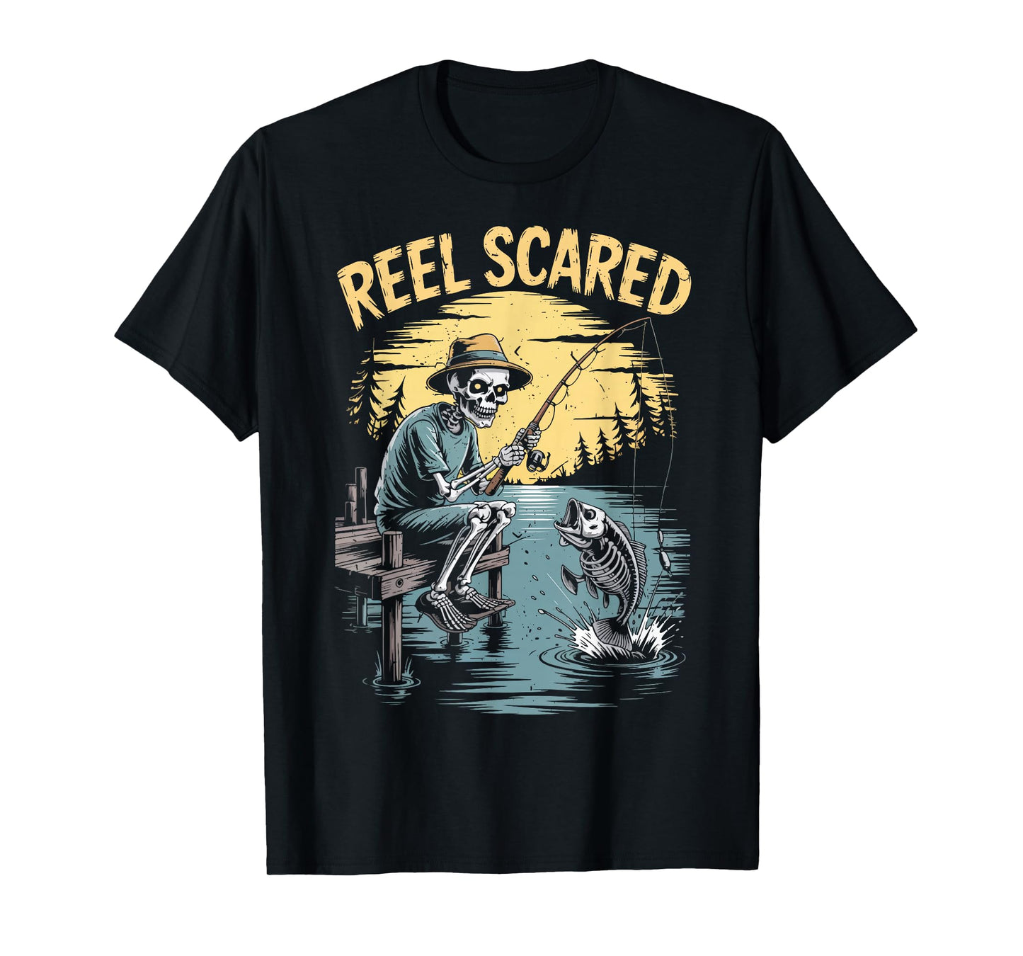 Reel Scared Skeleton Fishing Halloween Fisherman Costume T-Shirt