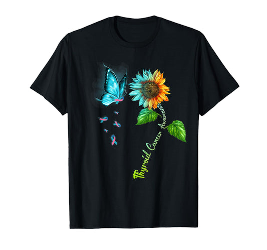 Butterfly Sunflower Thyroid Cancer Awareness T-Shirt