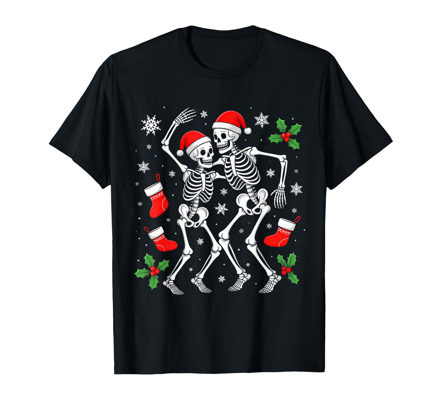 Christmas Dancing Skeletons Funny Xmas Bones Goth Women Men T-Shirt