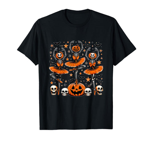 Ballet Pumpkin Skeleton Scary Halloween Men Women Boys Girl T-Shirt