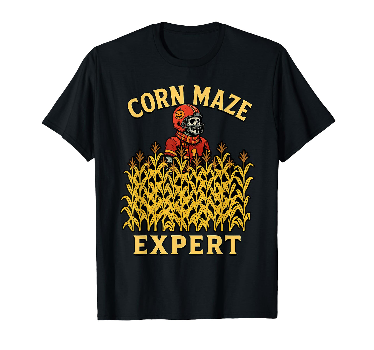 Funny Football Skeleton Corn Maze Expert Fall Kids Halloween T-Shirt