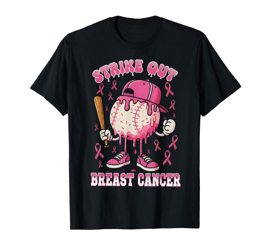 Baseball Drip Ice Cream Strike Out Breast Cancer Awareness T-Shirt