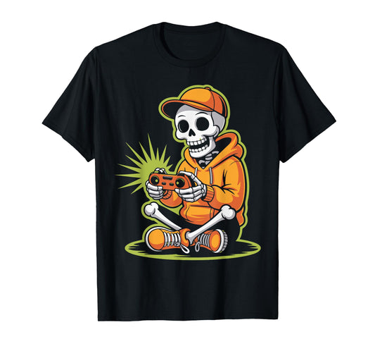 Cool Skeleton Gamer Funny Halloween Boys Kids Video Gaming T-Shirt