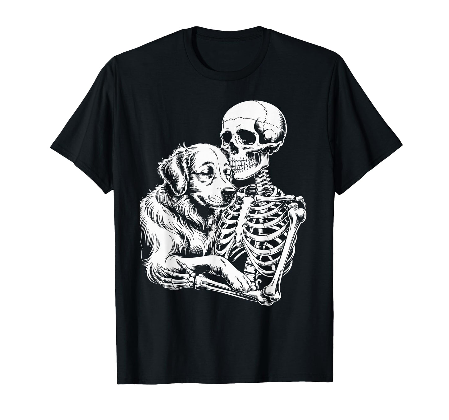 Skeleton Hugging Dog Lover Spooky Season Halloween T-Shirt