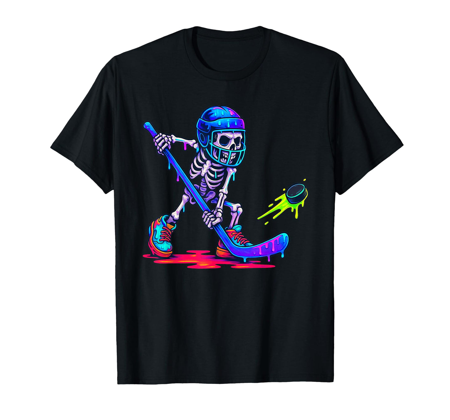Skeleton Ice Hockey Drip Ice Cream Drip T-Shirt