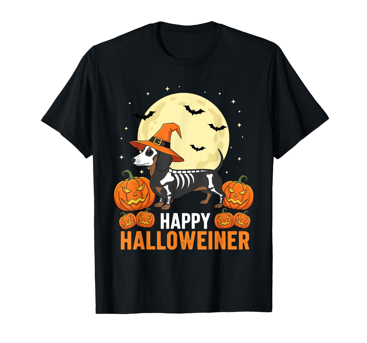 Happy Halloweiner Funny Halloween Dachshund Witch Skeleton T-Shirt
