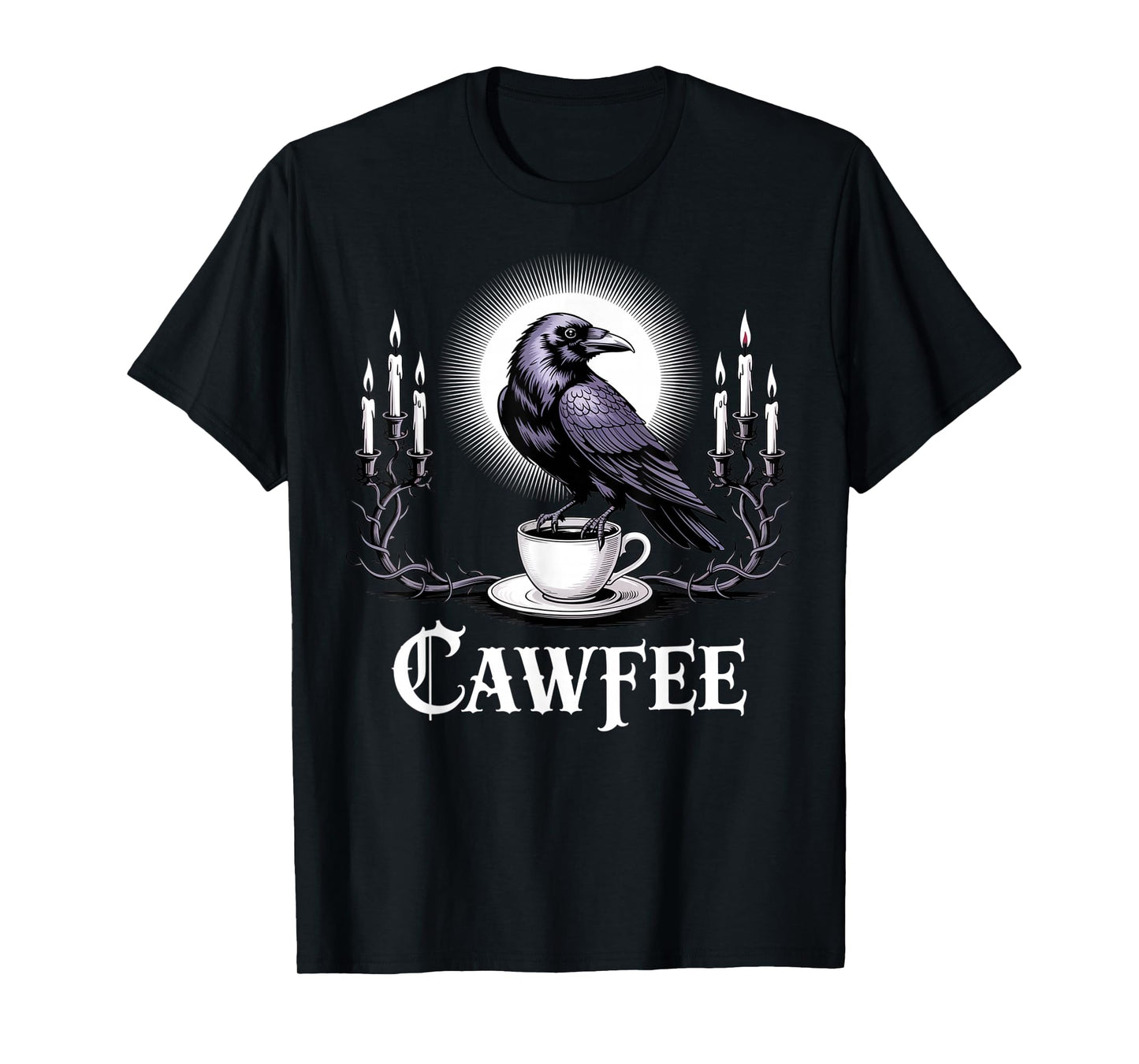 Cawfee Raven and Coffee Pun Vintage Gothic Funny Meme T-Shirt