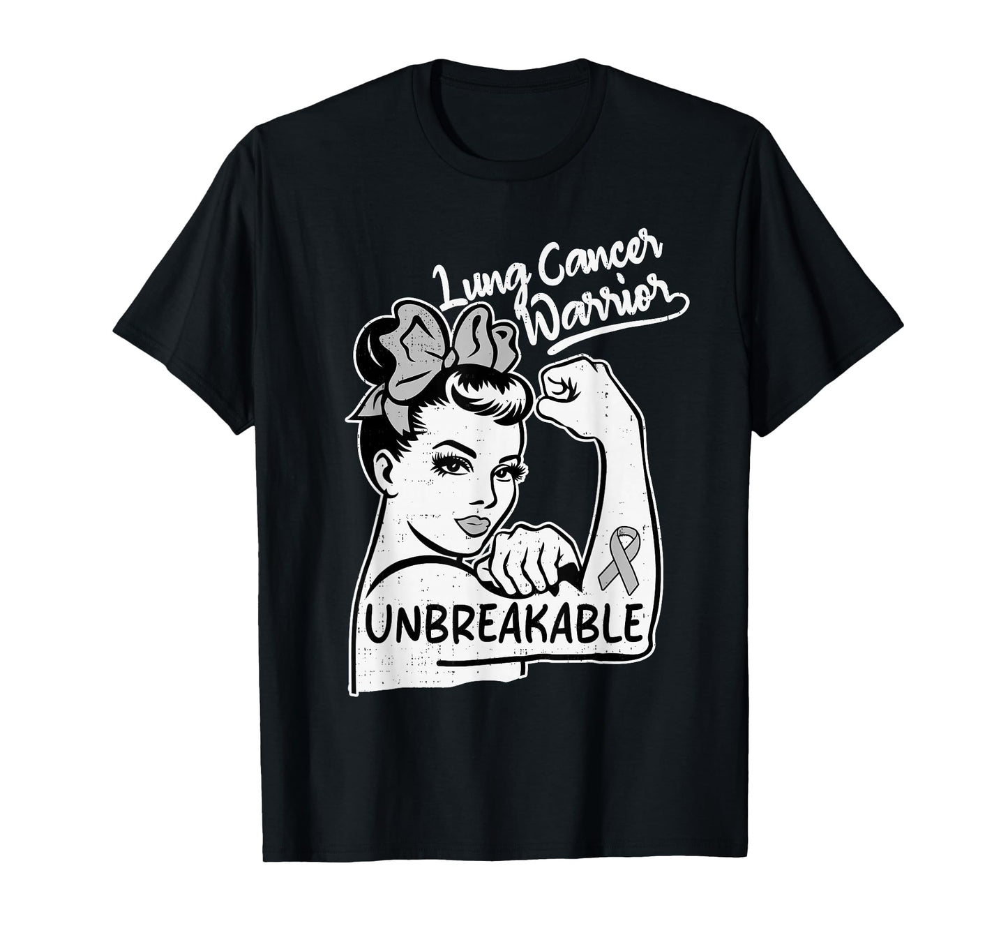 Womens Lung Cancer Warrior Awareness Survivor White Ribbon T-Shirt