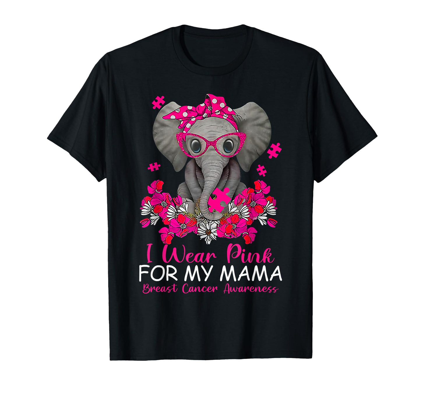 I Wear Pink For My Mama Elephant Warrior Pink Breast Cancer T-Shirt