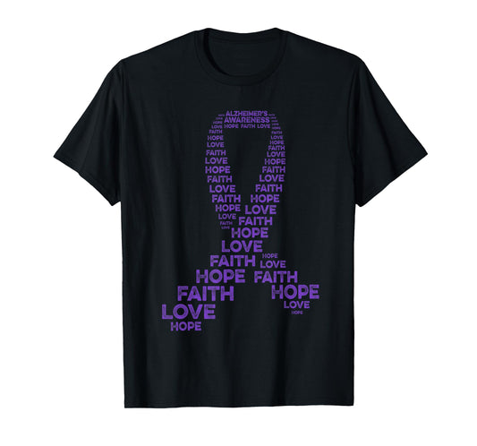 Alzheimer's Awareness Hope Faith Love Purple Ribbon Warrior T-Shirt