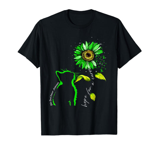 Sunflower Cat Green Bile Duct Cancer Awareness T-Shirt