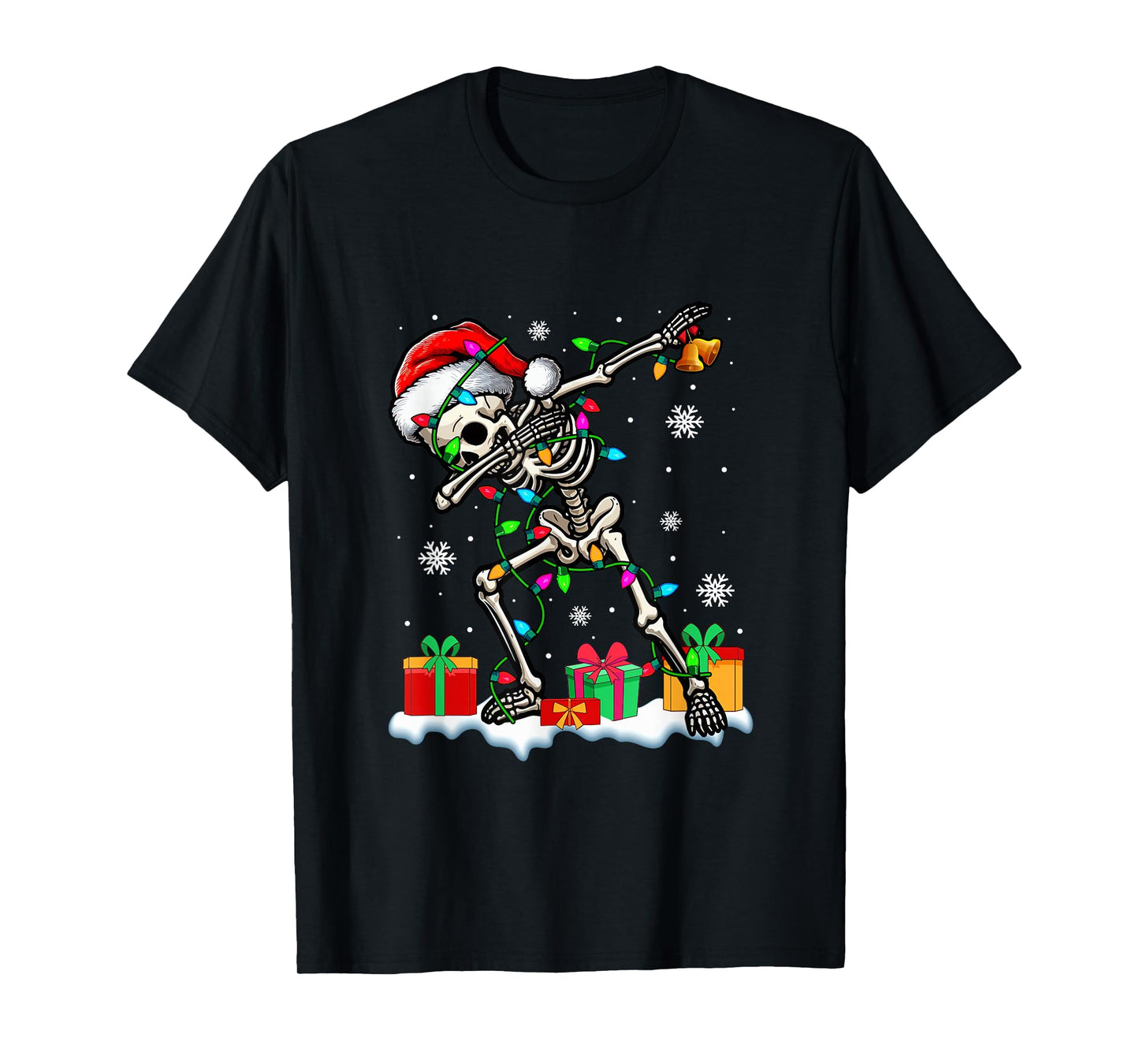 Santa Skeleton Dabbing Christmas Colorful Lights Family Kids T-Shirt