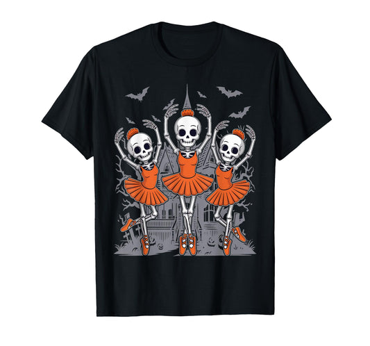Dancing Skeleton Ballerina Ballet Dance Halloween Women Girl T-Shirt
