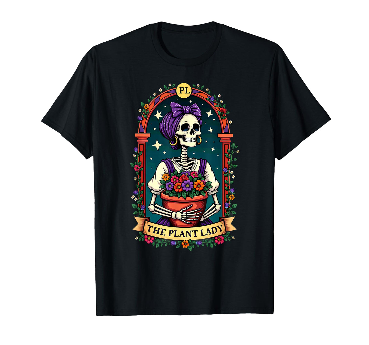 Gothic Tarot Card The Plant Lady Skeleton Halloween T-Shirt