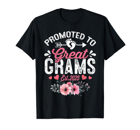 Promoted To Great Grams Est 2025 First Time Grams Floral T-Shirt