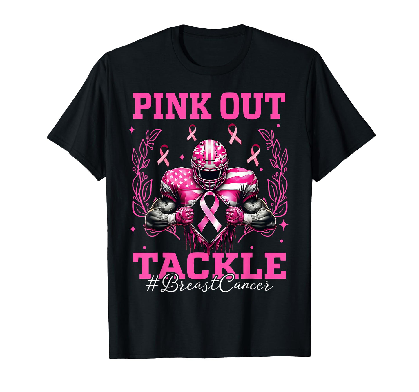 Pink Out Tackle Breast Cancer Awareness Football Pink Ribbon T-Shirt