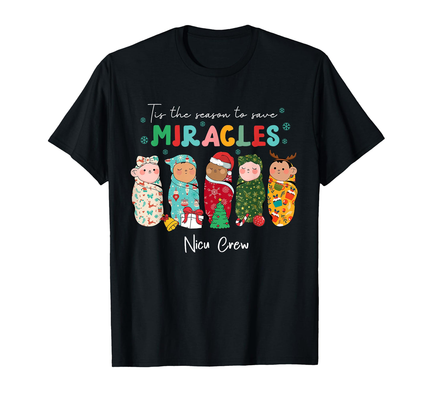Funny NICU Nurse Animal Nurse Appreciation T-Shirt, Unisex-Adults, Kids, Nurses, Holiday Enthusiasts, Black, Small, Short Sleeve, Christmas NICU Nurse T-Shirt