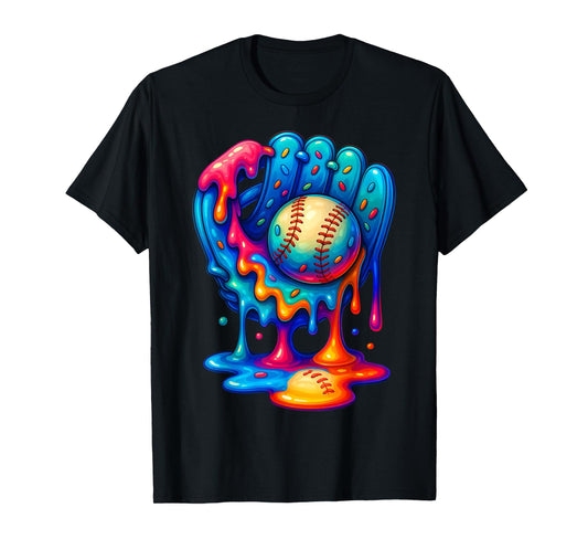 Baseball Drip for Boys Ice Cream Drip Baseball Glove T-Shirt