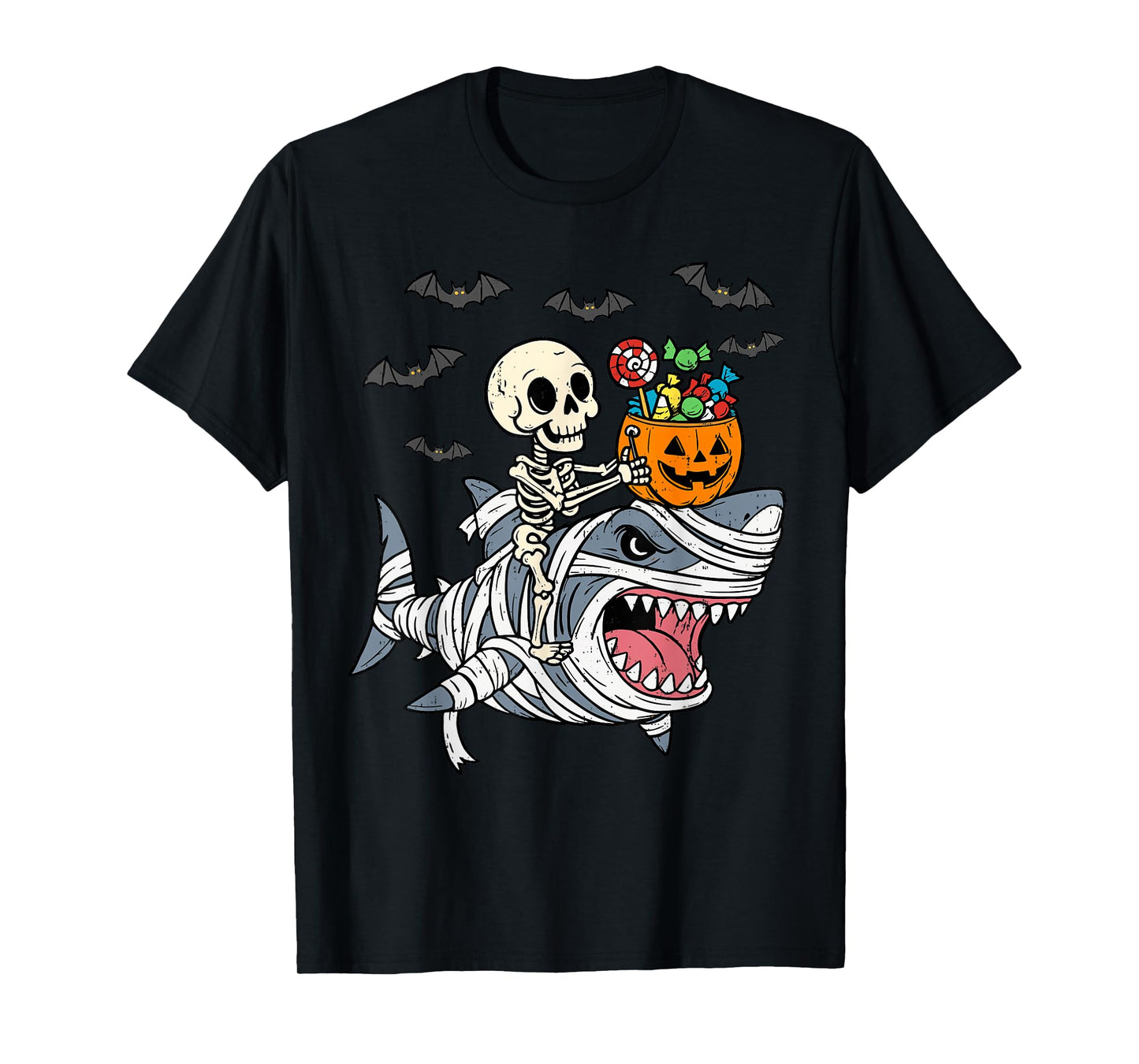 Skeleton Riding Mummy Shark Halloween Boys Toddler Kids T-Shirt
