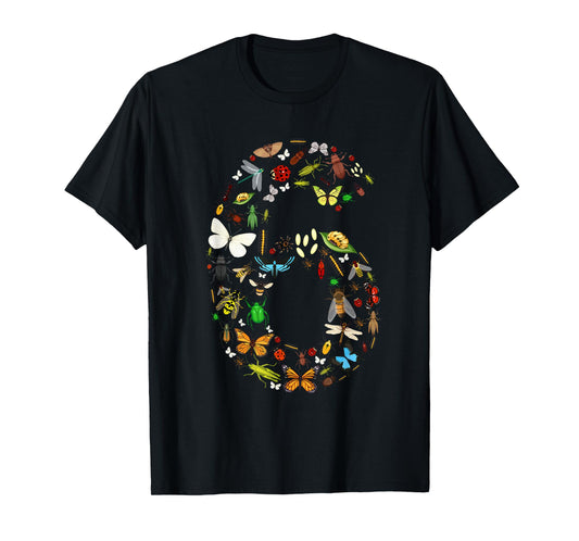 6 Years Old Six Bug 6th Birthday Bugs Insects Boy Girl T-Shirt