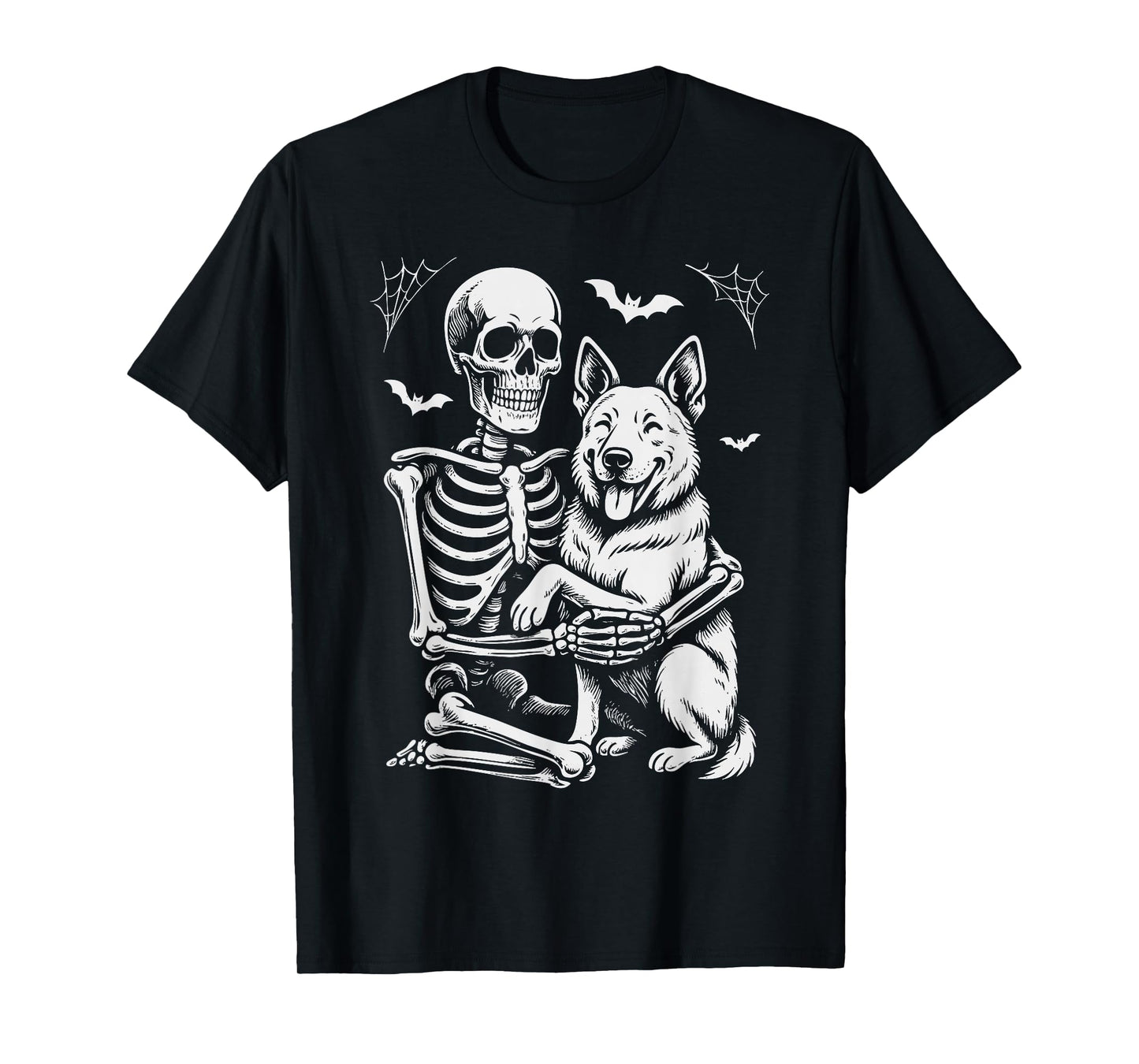 Skeleton Hugging German Shepherd Halloween T-Shirt