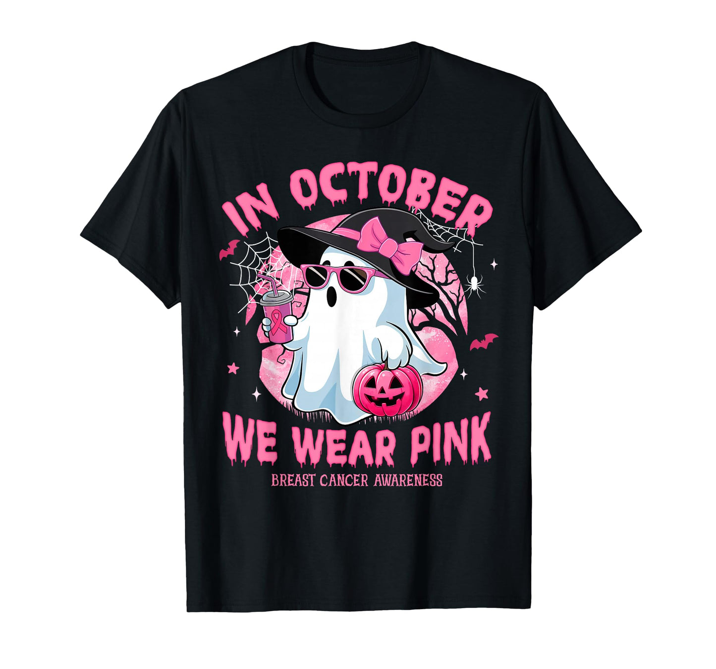 Halloween in October We Wear Pink Breast Cancer Awareness T-Shirt