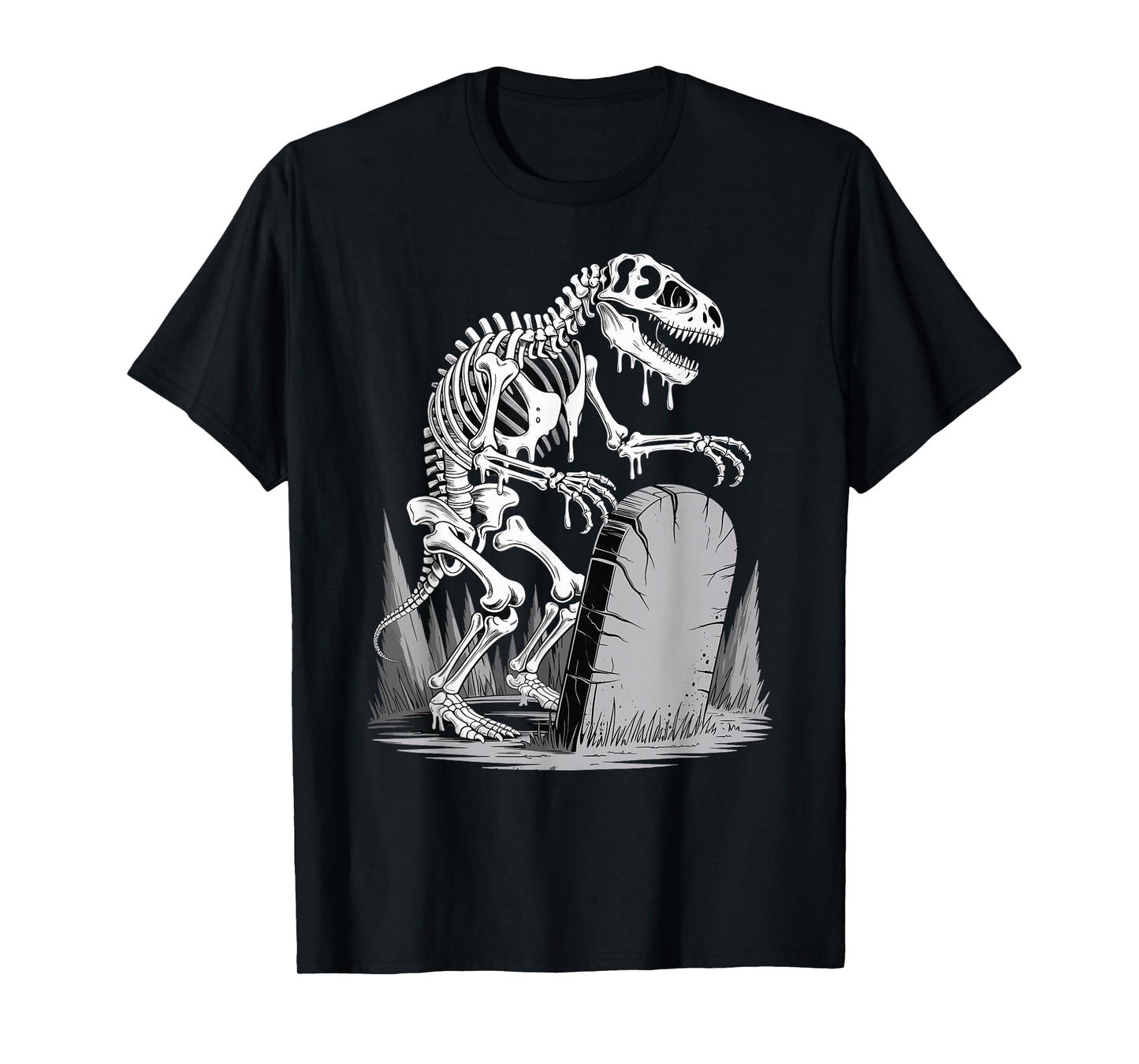 Dinosaur Skeleton in Haunted Forest Fantasy Horror Halloween T-Shirt