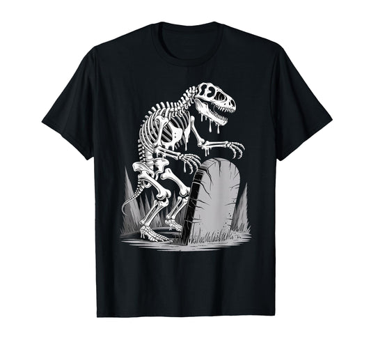 Dinosaur Skeleton in Haunted Forest Fantasy Horror Halloween T-Shirt