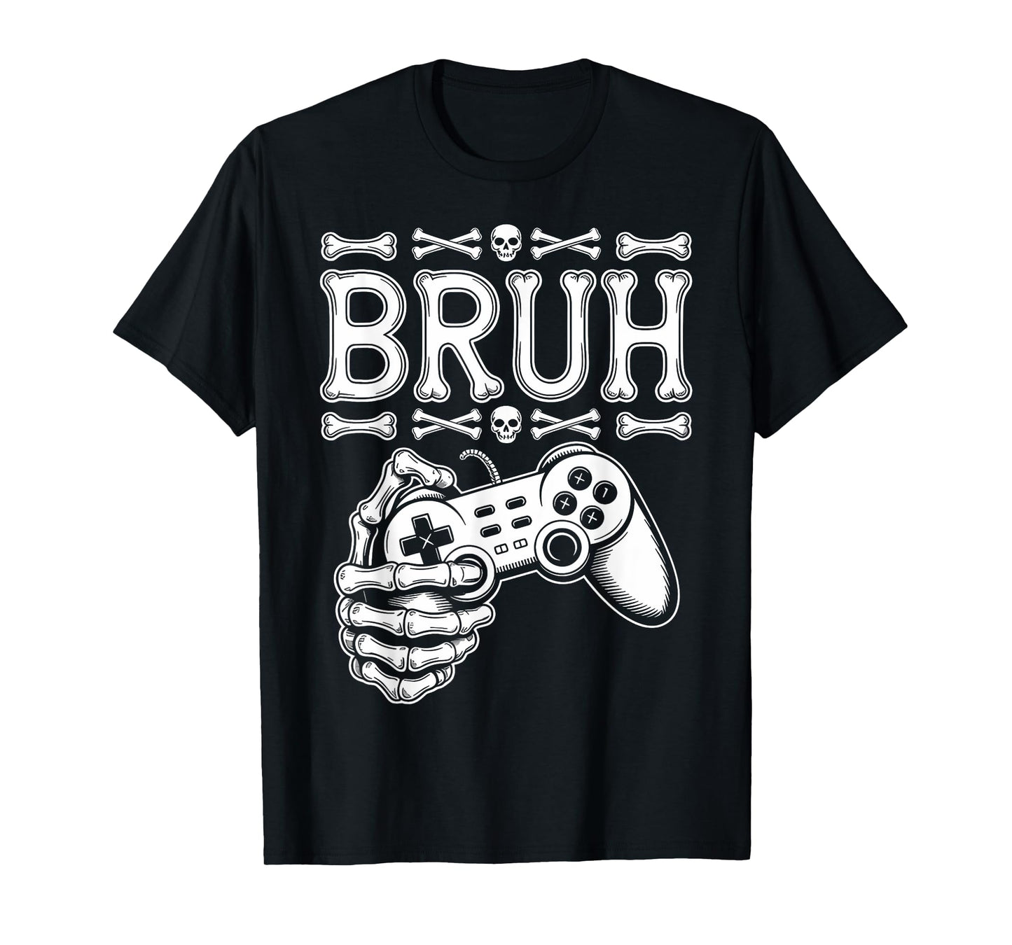 Bruh Halloween Boys Kids Gamer Mens Skeleton Video Gaming T-Shirt