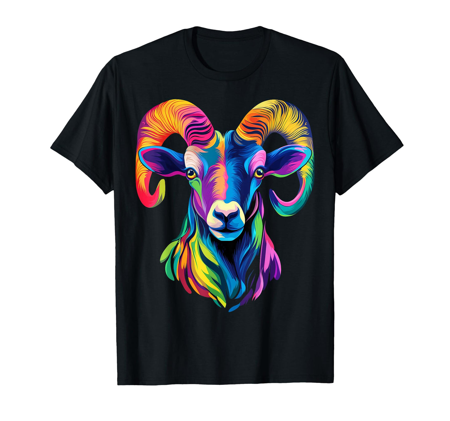 Colorful Bighorn Sheep Face Animal Lover Men Women Black T-Shirt