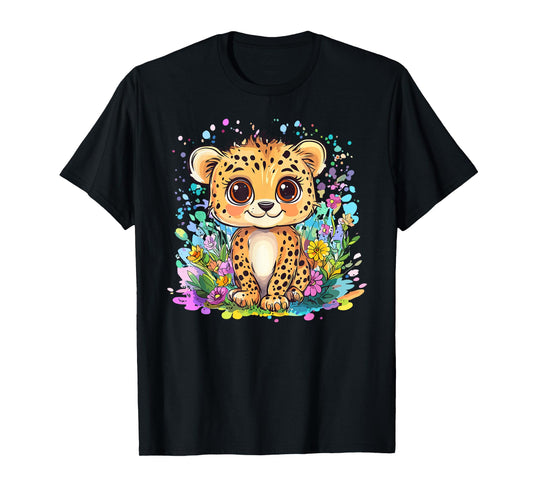Cute Cheetah Cub Surrounded By Flowers T-Shirt