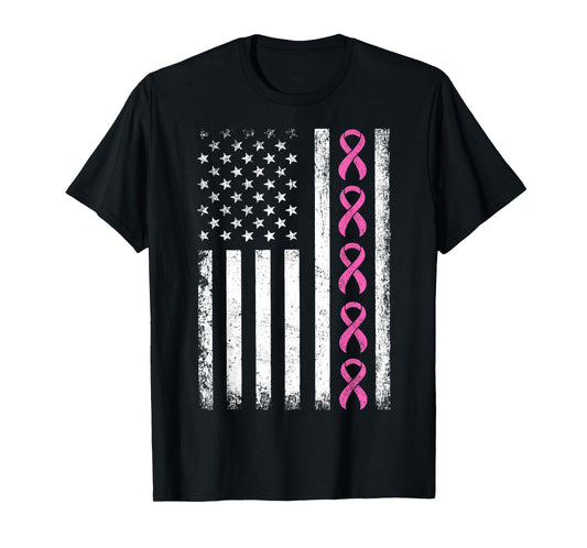 Breast Cancer Shirts American Flag Breast Cancer Awareness T-Shirt